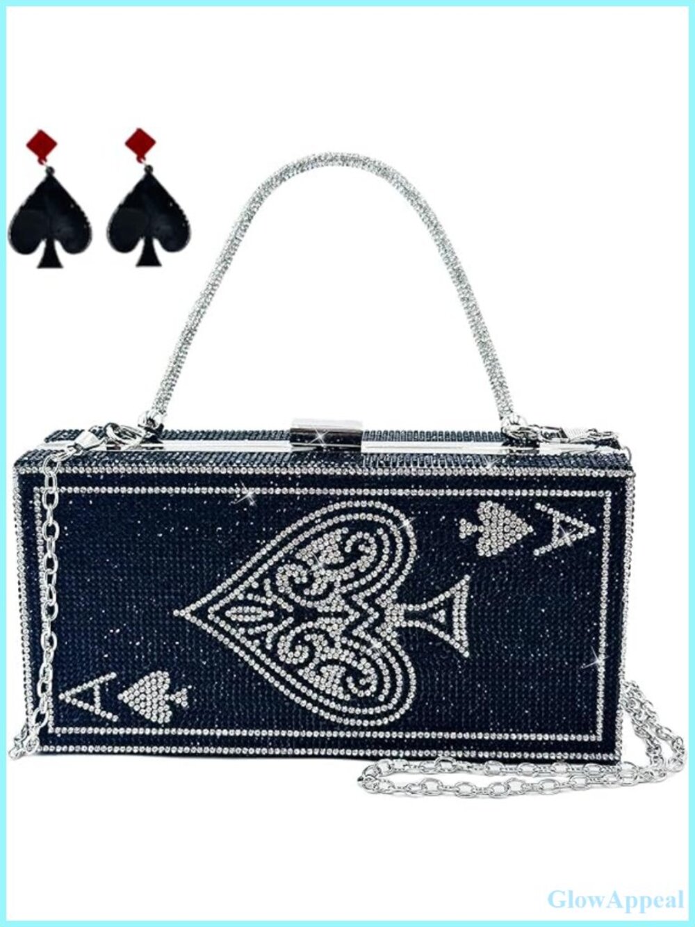 Diamond Evening Clutch Bag Square Minaudiere Purse with Chain